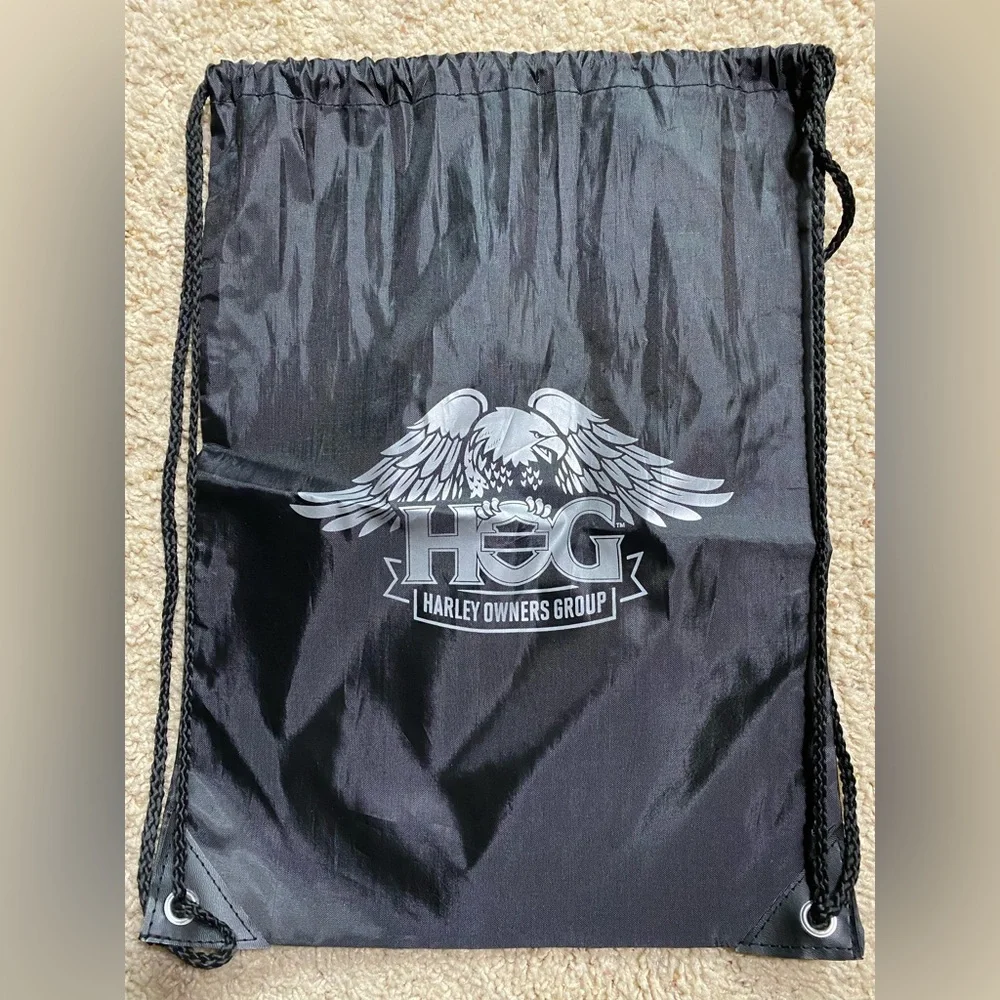 Harley Davidson HOG Owners Group Black Drawstring Backpack Bag NWOT